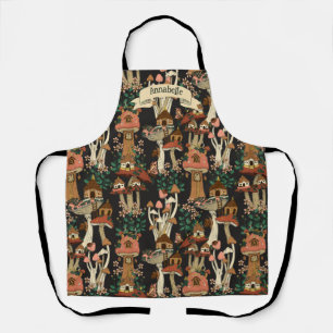 Tablier Cute Noir Cottage Core Floral Motif