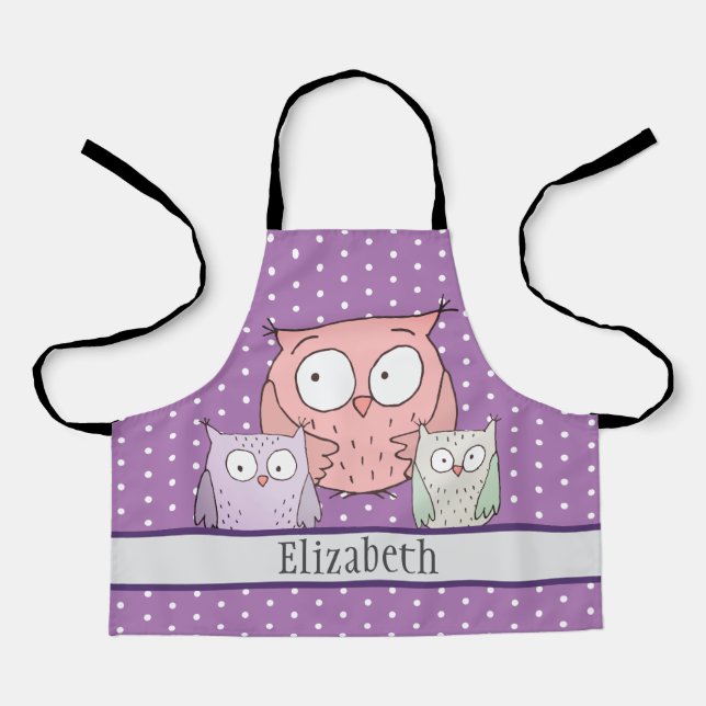 Tablier Cute Owl Nom de famille Enfants Motif animal (Recto)