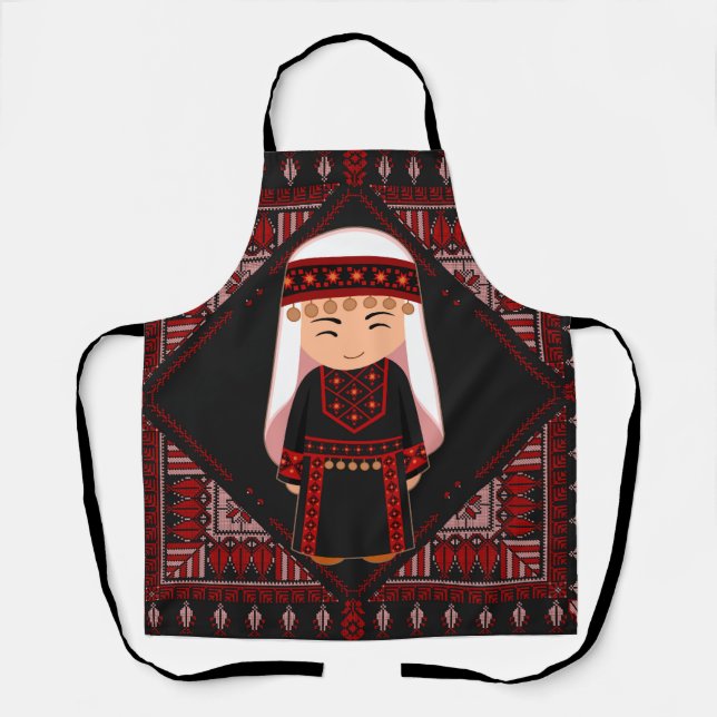 Tablier cute Palestinian girl Embroidery red tatreez   (Recto)