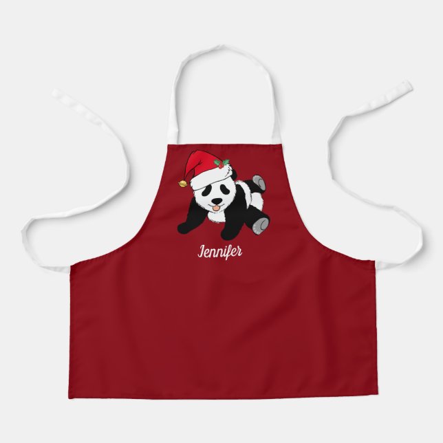 Tablier Cute Panda Ours Personnalisé Rouge Enfants Noël (Recto)