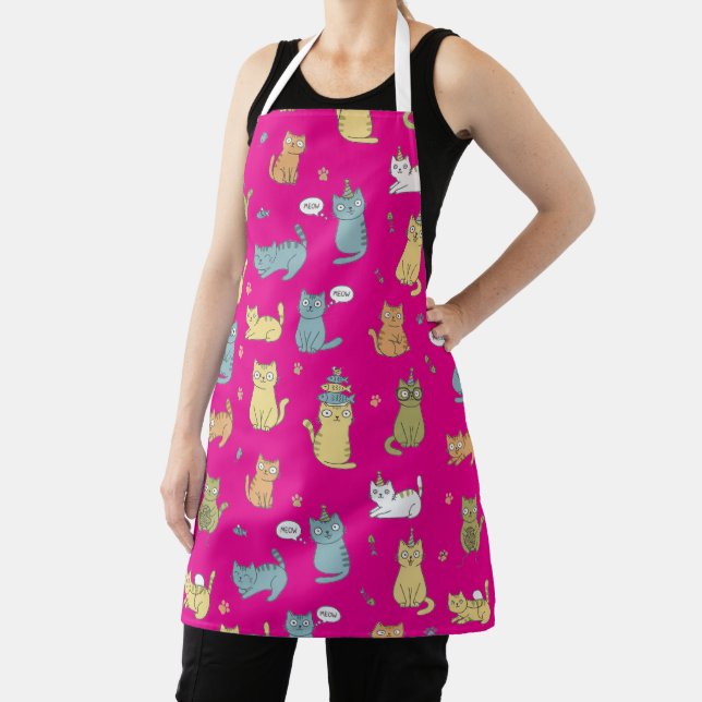 Tablier Cute Pastel  Cat Pattern Apron Gift For Cat Lovers (Insitu)