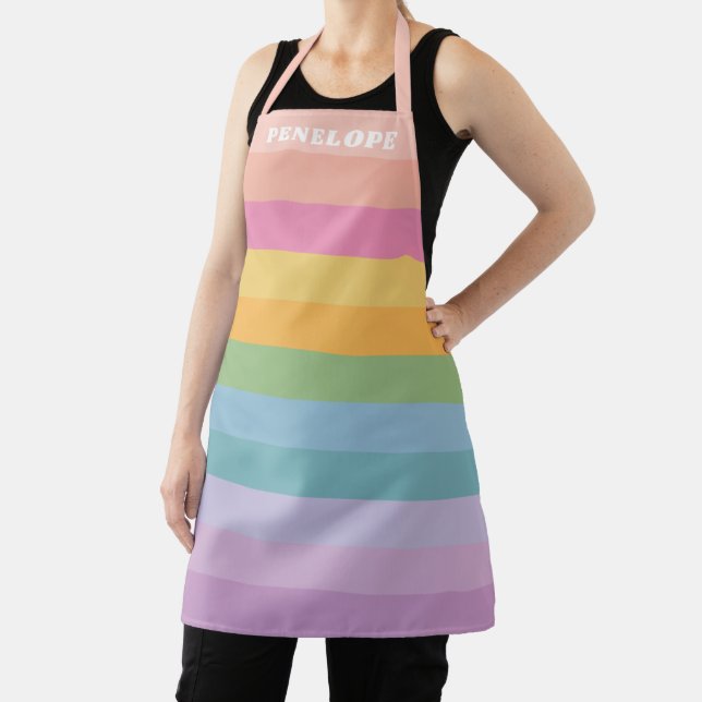 Tablier Cute Pastel Rainbow Stripes Nom personnalisé (Insitu)