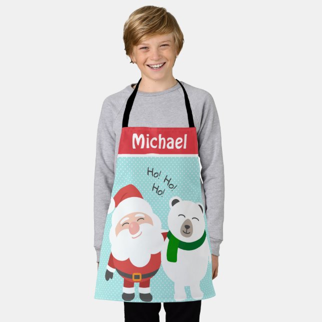 Tablier Cute Père Noël et Ours polaire Enfants personnalis (Porté)