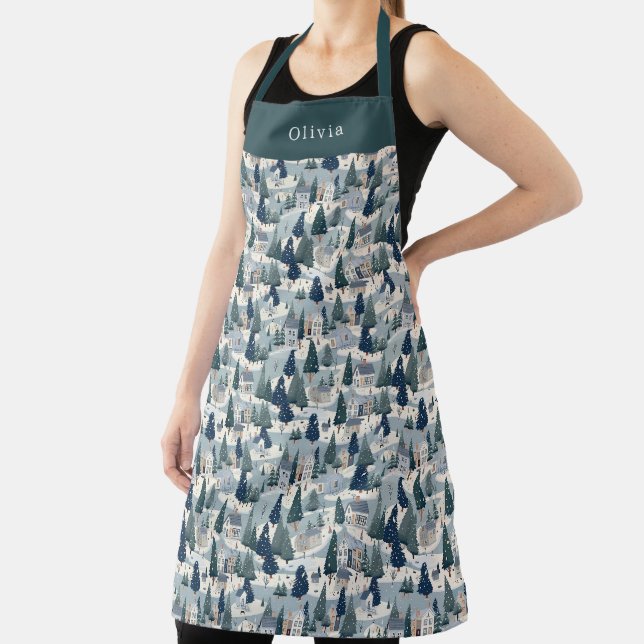 Tablier Cute Personalised Christmas Winter Pattern Apron. (Insitu)