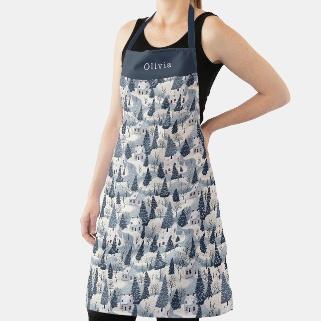 Tablier Cute Personalised Christmas Winter Pattern Apron. (Insitu)