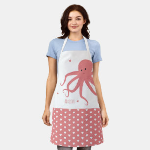 Tablier Cute poulpe Coeur rose Blanc Nom animal