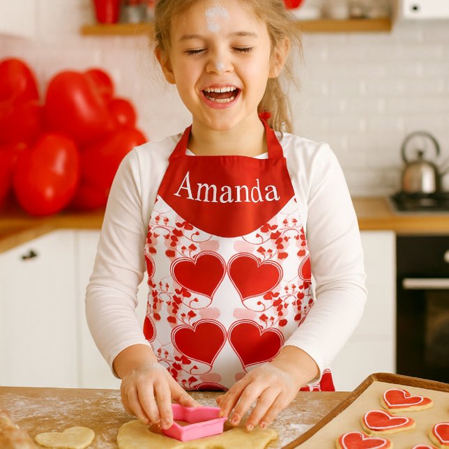 Tablier Cute Red Heart Personalized Valentine's Day  (Create cherished Valentine's Day memories while baking cookies in a personalized red heart apron.)