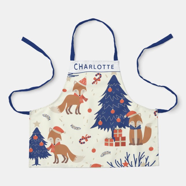 Tablier Cute Retro Christmas Fox Enfants Personnalisé (Recto)