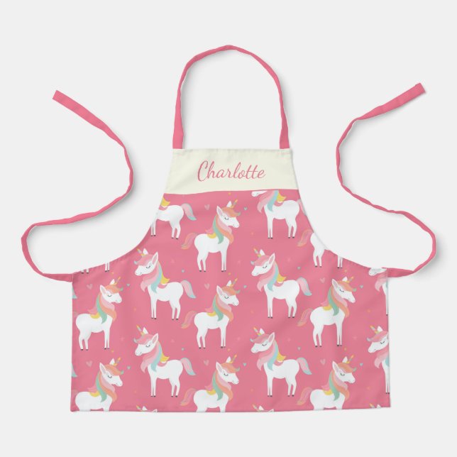 Tablier Cute rose Unicorn Motif personnalisé (Recto)