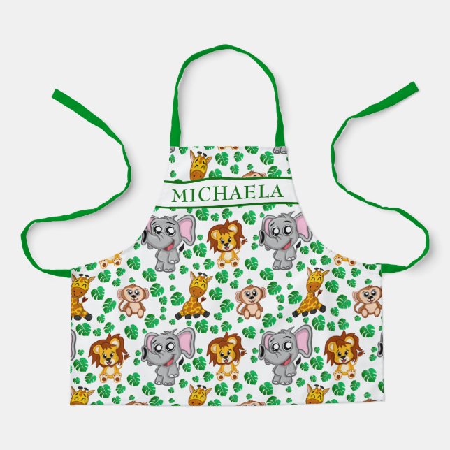 Tablier Cute Safari Animaux Cartoon Jungle Nom du Motif (Recto)