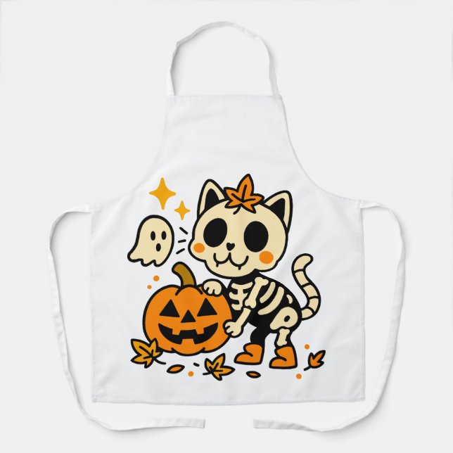 Tablier Cute Skeleton Cat All-Over Print Apron, Medium (Recto)