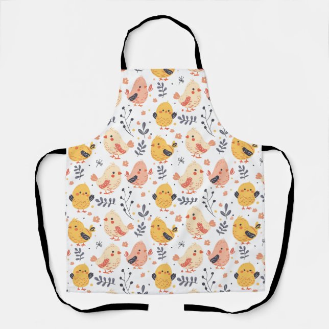 Tablier Cute Spring Chicks et modèle floral (Recto)