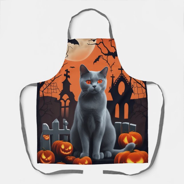 Tablier Cute tablier, Halloween Chartreux Chat (Recto)