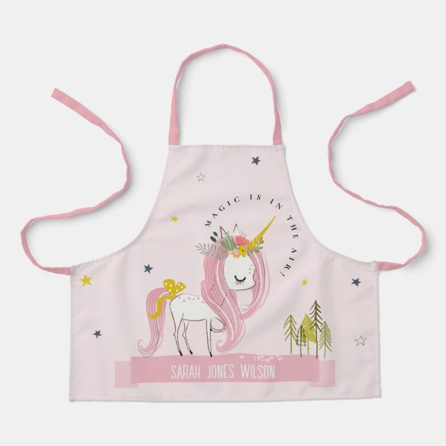 Tablier Cute Whimsical Magique Unicorn Rose Princess Enfan (Recto)