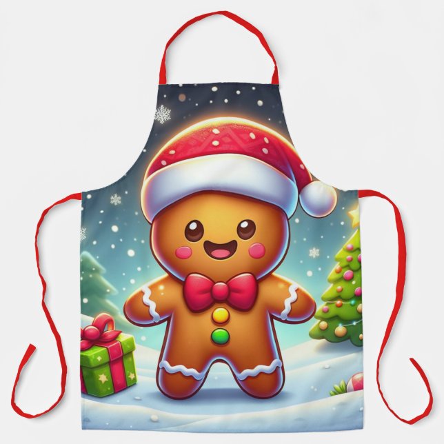 Tablier Cute Whimsical Noël/homme en pain d'épices d'hiver (Recto)