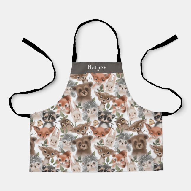 Tablier Cute Woodland Animaux Motif avec nom (Recto)