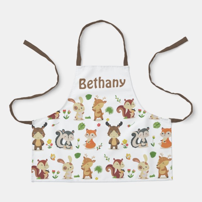 Tablier Cute Woodland Animaux Motif Personnalisé (Recto)