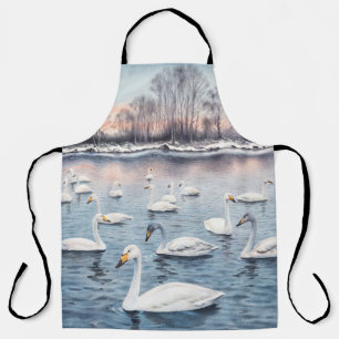 Tablier Cygne blanc muet sur un lac. Aquarelle
