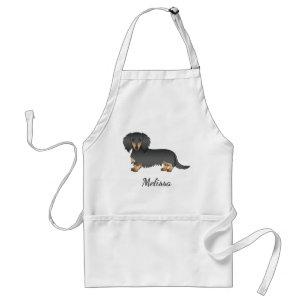 Tablier Dachshund à poil long noir et feu Cartoon Chien & 
