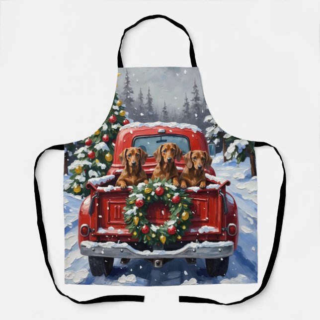 Tablier Dachshund Christmas Red Truck Holiday (Recto)