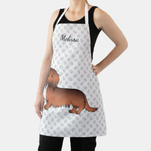 Tablier Dachshund de dessin animé à poil long couleur roug