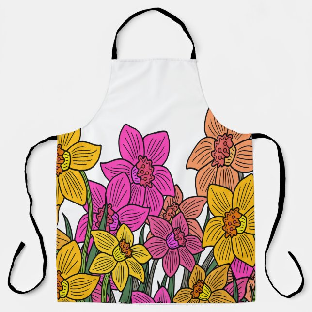 Tablier Daffodils colorés Fleurs Design (Recto)