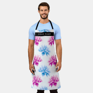 Tablier Dahlia rose et bleu, motif floral, votre nom