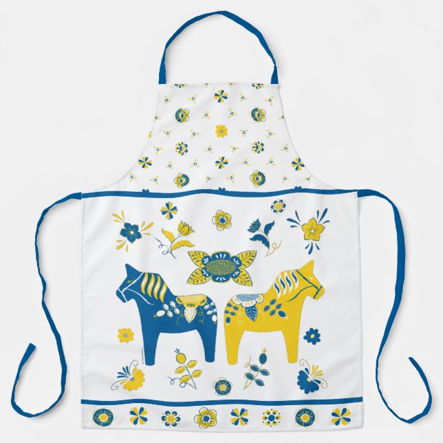 Tablier Dala folklorique suédoise Cheval le bleu et jaune (Recto)