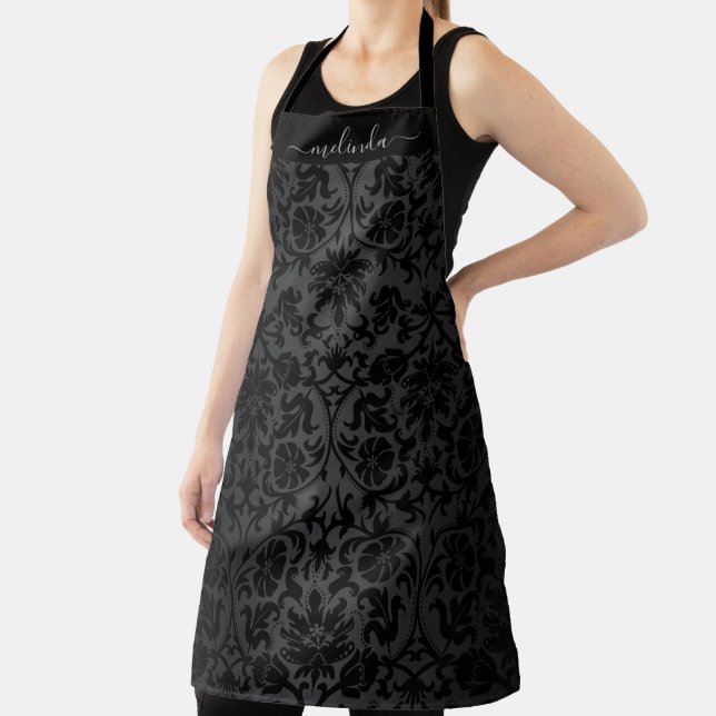 Tablier Damas Floral Noir Personnalisé (Insitu)