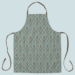 Tablier Damask Aqua et motif bronzé