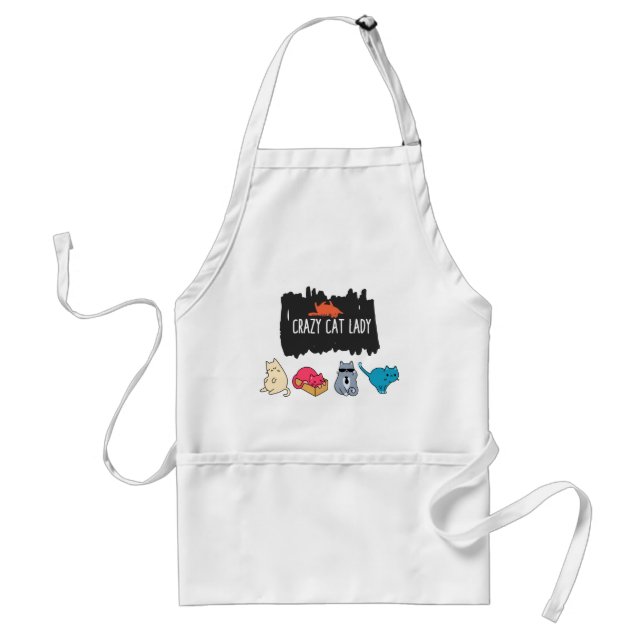 Tablier Dame du chat fou et 4 chats mignons (Devant)