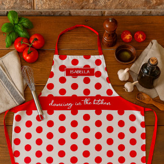Tablier "Dancing in the Kitchen" - Pois blancs et rouges