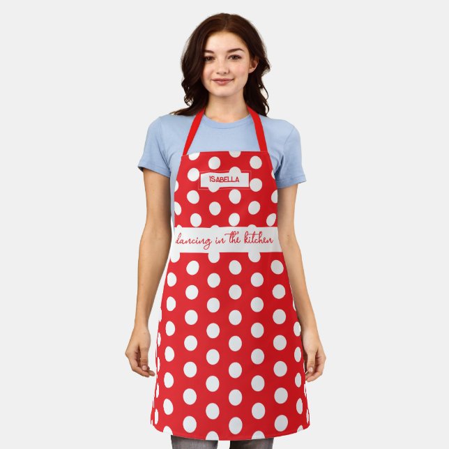 Tablier "Dancing in the Kitchen" - Red Polka Dot (Porté)