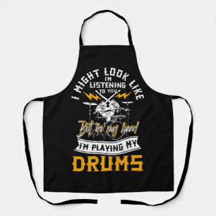 Tablier Dans ma tête, je joue mes tambours percussion