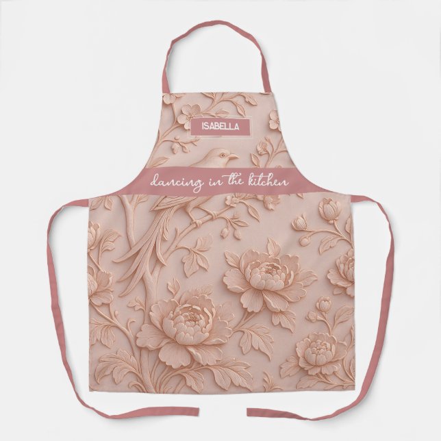 Tablier "Danse dans la cuisine" Élégant relief de rose (Recto)