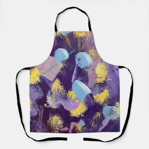 Tablier d'art abstrait violet, jaune et bleu vif
