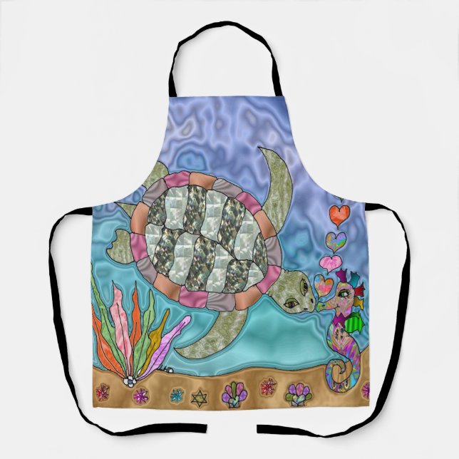 Tablier d'art Tortue de mer Hippocampe Psychédéliq (Recto)