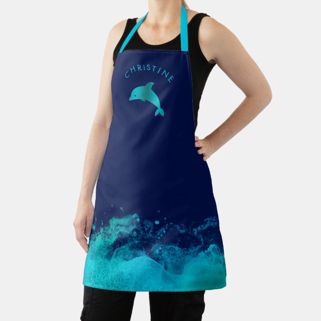 Tablier dauphin bleu et vagues sur bleu (Insitu)
