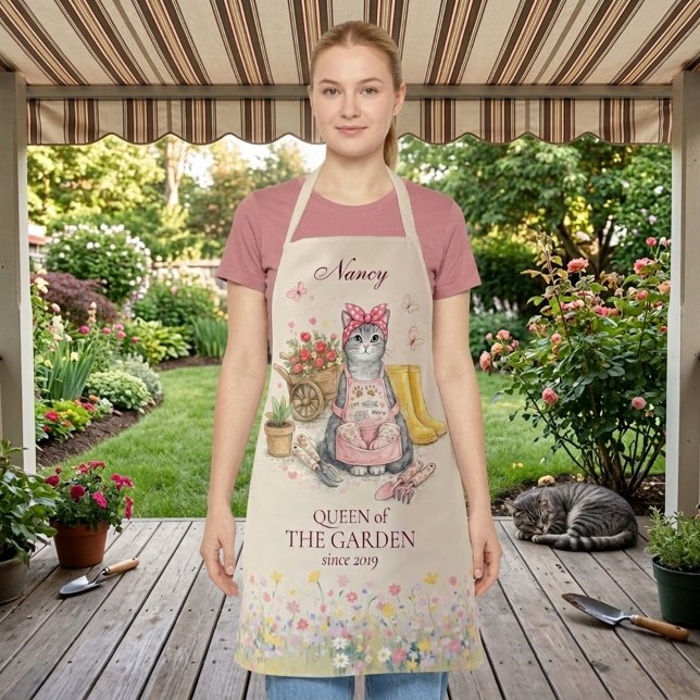 Tablier de Chat Mignon Personnalisé Reine du Jardi (Créateur téléchargé)