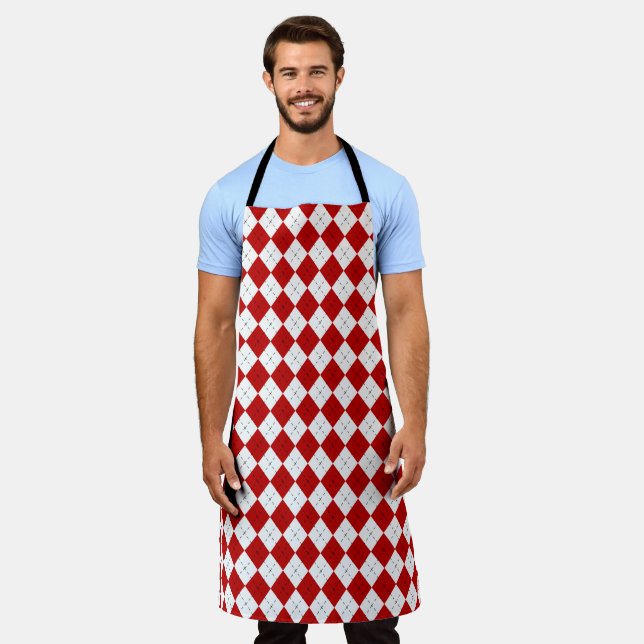 Tablier de chef Argyle Rouge Rétro (Porté)