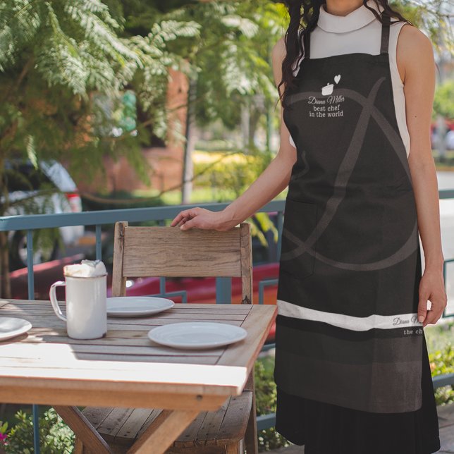 tablier de chef noir/blanc avec son nom (the chef)