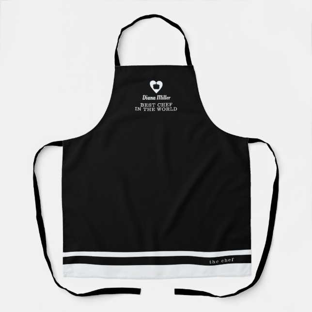 tablier de chef noir et blanc avec son nom (Recto)
