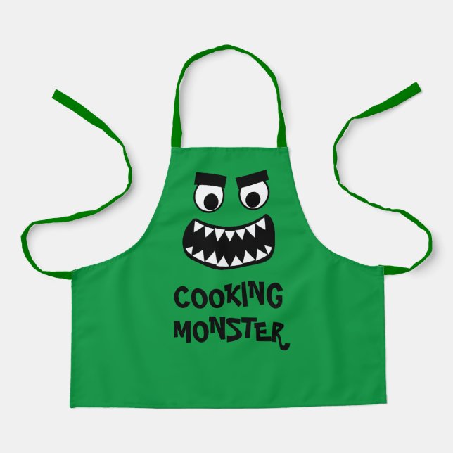 Tablier de cuisine drôle vert pour enfants monstre (Recto)