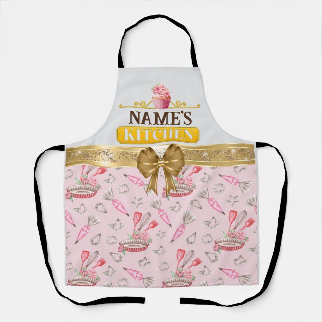 Tablier de cuisine et cupcake rose aquarelle avec  (Recto)