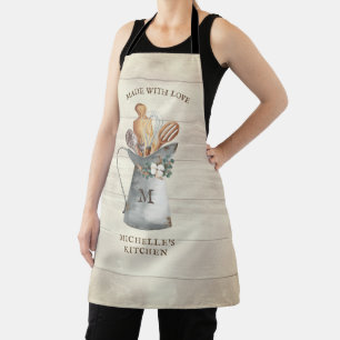 Tablier de cuisine floral à monogramme de ferme ru