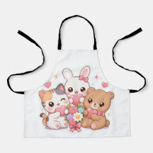 Tablier de cuisine Kawaii Animal Friends Hearts&Fl