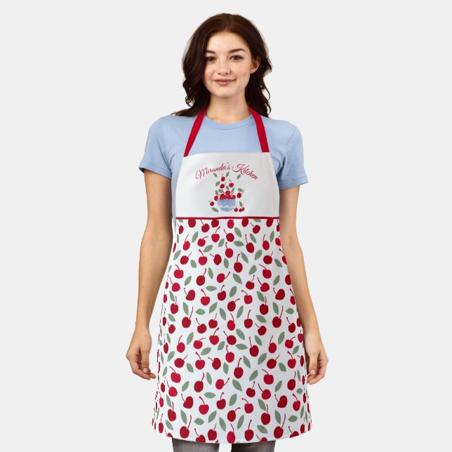 Tablier de cuisine Motif Red Cherries (Porté)