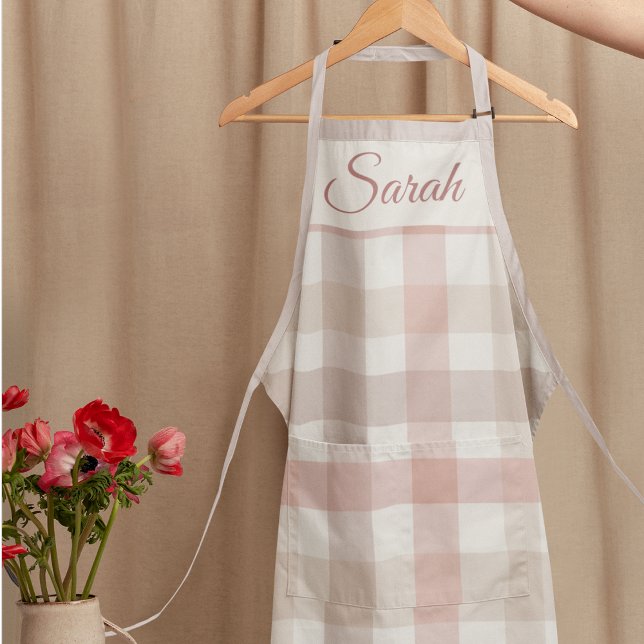 Tablier de cuisine personnalisé à carreaux rose pa (Créateur téléchargé)