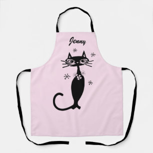 Tablier de cuisine personnalisé chat noir rétro at