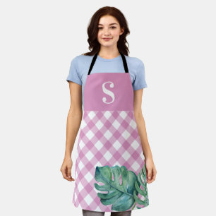 Tablier de cuisine rose tropical monogrammé pour e